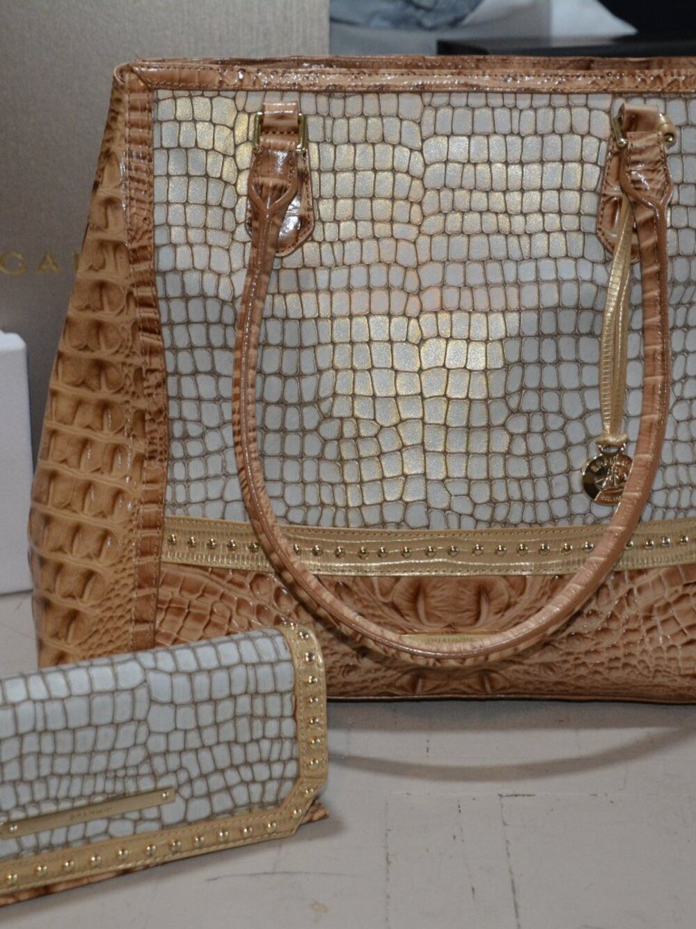 Brahmin Medium Joan Tote in Beige La Vege